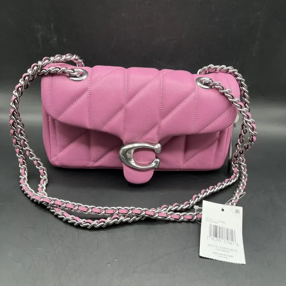Coach Tabby 26 Vivid Pink Quilted Leather Shoulder Bag Chain Strap Purse CP149